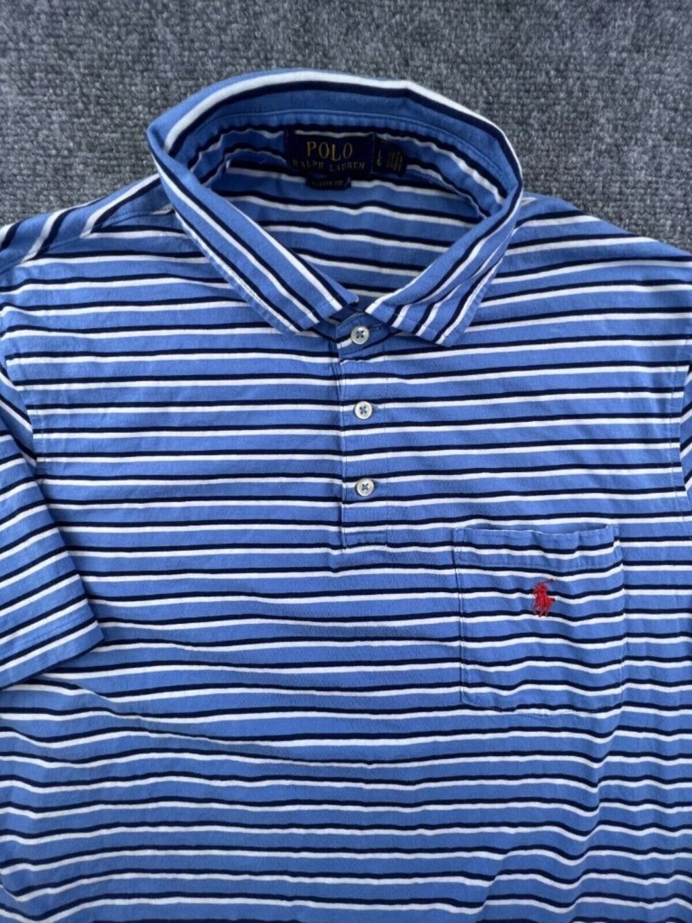 Polo Ralph Lauren Short Sleeve Polo Shirt Size Large Blue Striped Classic Fit